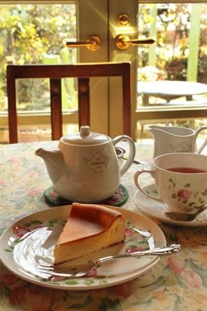 ベーグドチーズケーキと紅茶の写真